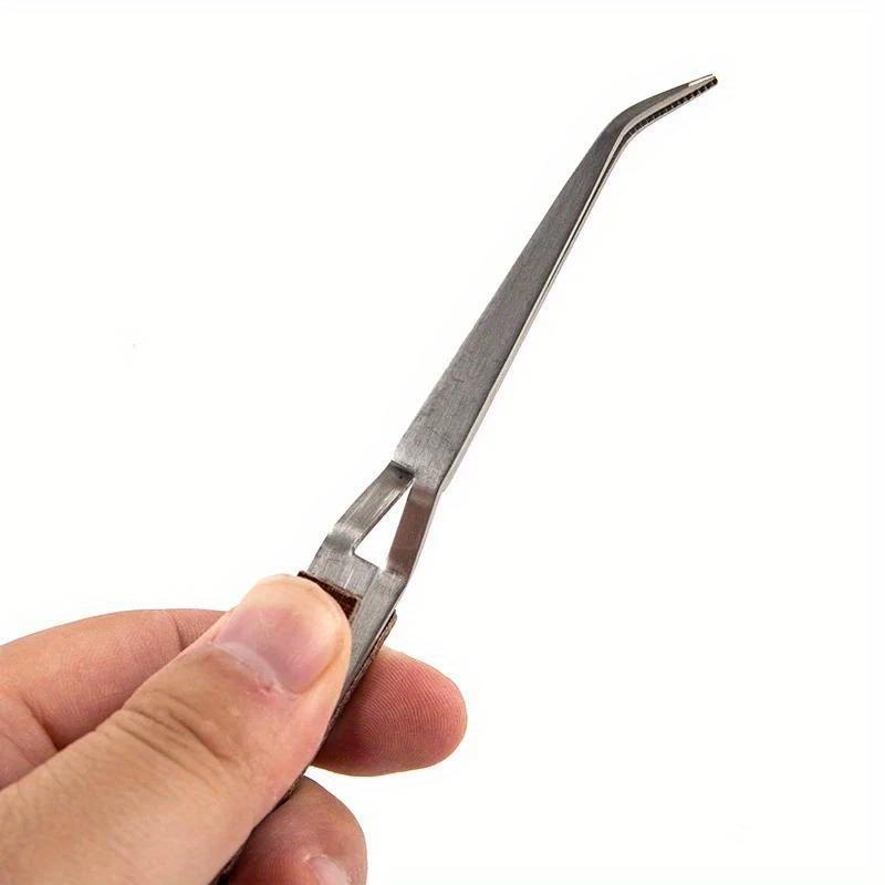 2pcs/set Stainless Steel Cross Locking Lock Tweezer Self Closing Jewelry Soldering Craft Repair Tool Insulated Tweezer Straight Elbow Tip