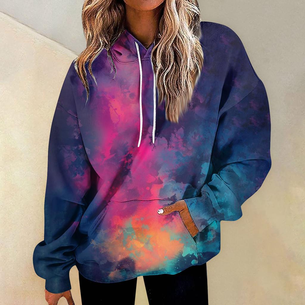 Daglig mote for kvinner Allsidige uformelle sweatshirts med rund hals Grafiske daglige langermet gradient patchwork-gensere med trykk