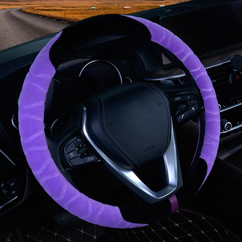 Car Steering Wheel Cover Plush Handle Cover Flocking Autumn and Winter Universal Warm and Non-slip
