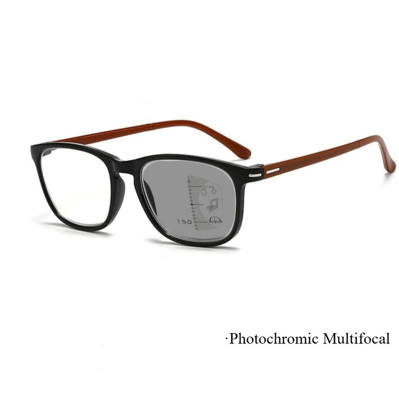 Fashionable Square Photochromic Presbyopia Glasses with Progressive Multifunctional Far and Near Dual-use Diopter To +4.0