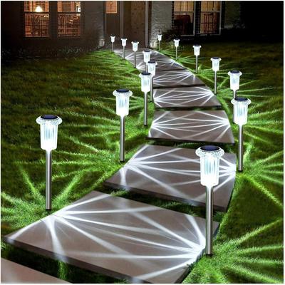 Solarleuchten Außenwegleuchten LED Wasserdicht Acryl Lampenkopf Edelstahl Erdspieß für Hof Garten Landschaftsweg Gehweg Einfahrt Terrasse Rasen