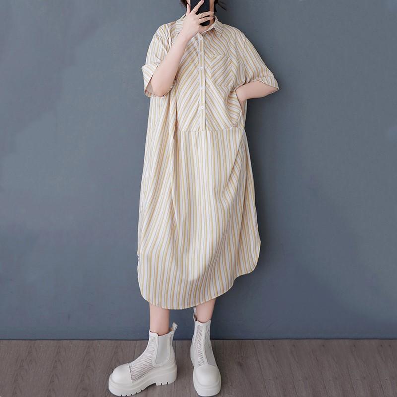 Short Sleeve Plus Size Vintage Stripe New In Dresses for Women Casual Loose Long Summer Dress
