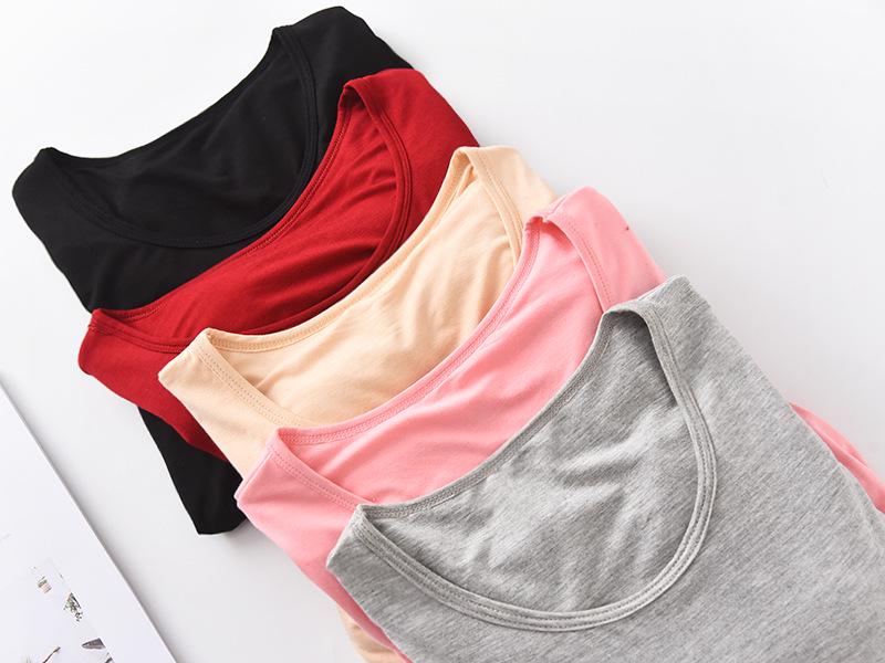 Damen Einfarbiges Langarm-Top mit eingebautem BH-Cup – Schlichter Herbst-/Winter-Stil