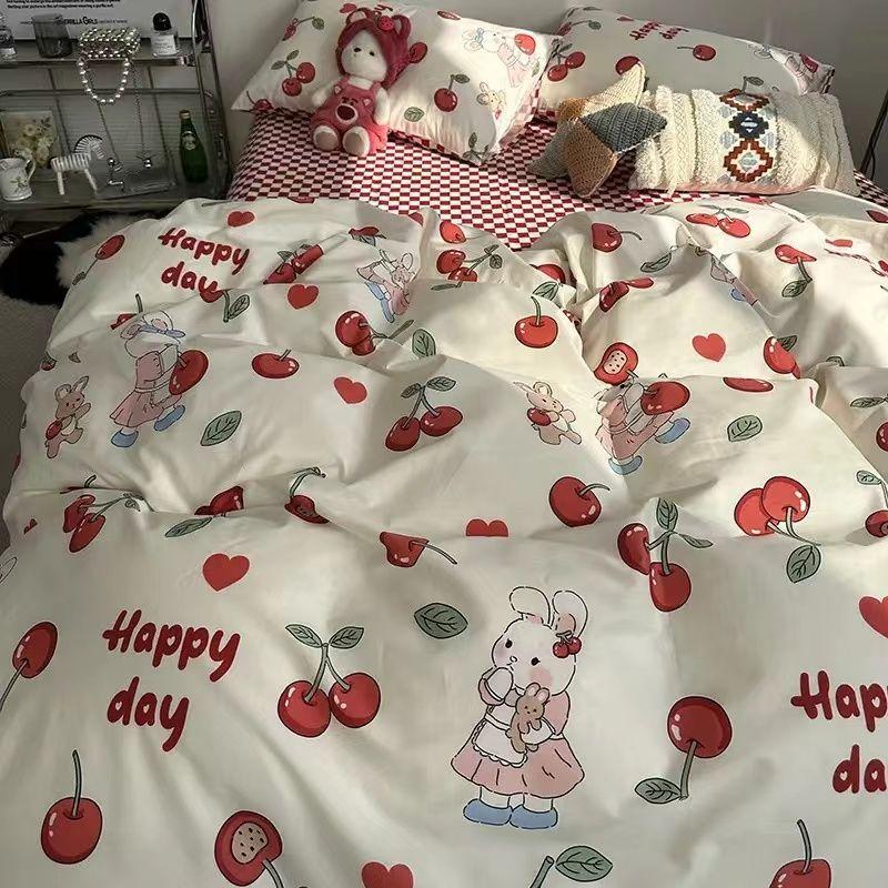 Washed Cotton Bed Four-piece Set Simple Bedding Quilt Cover Bed Sheet Dormitory Three-piece Set
