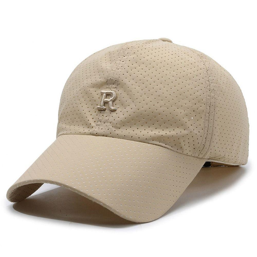 Breathable Perforated Quick-Drying Hat Sun Protection Adjustable Summer Sun Hat Letter R Embroidery Fishing Cycling Cap