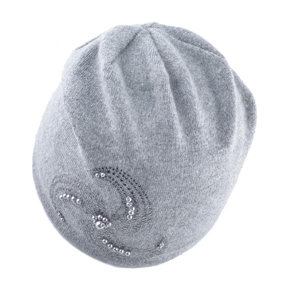 Winter Knitted Beanie Hats For Women Pearls Rhinestone Flower Knit Wool Beanies Ladies Angora Hat