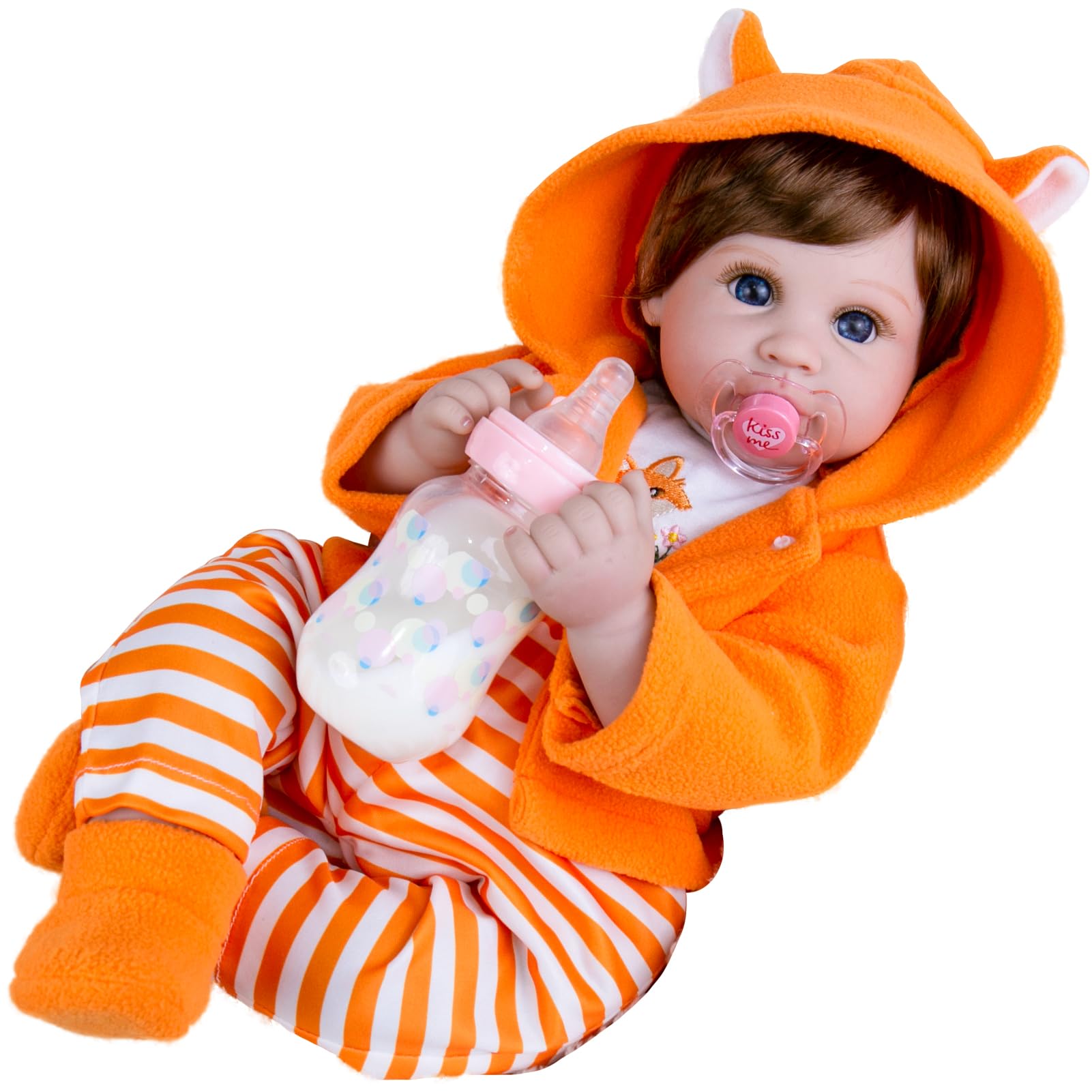 

Aori Реалистичная кукла-реборн, реалистичная кукла-младенец, мягкая кукла с утяжеленным телом, наряд лисы, кукла-младенец для коллекционирования, ролевых игр, реалистичная оранжевый