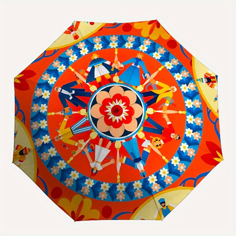 

1pc EthnicPattern Automatic Open/close Folding Umbrella, Compact Portable Travel Umbrella, Perfect Birthday/Christmas, Cute Umbrella, Durabl