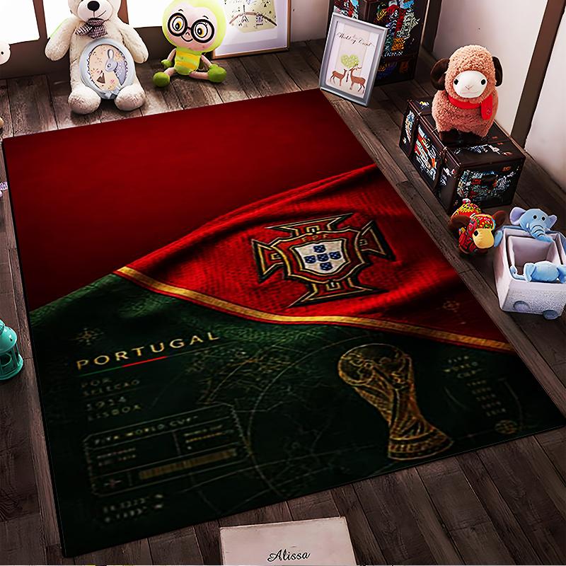 Portugal Soccer Emblem Theme Rug Non-slip Rug Suitable for Living Room and Bedroom Sofas.