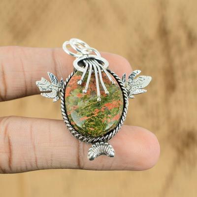Natural Unakite Gemstone Indian Jewelry 925 Sterling Silver Pendant For Women