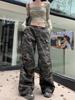 Ancola Röd Vintage Camo Dragskos Arbetsbyxor – Unisex Raka Casual Byxor