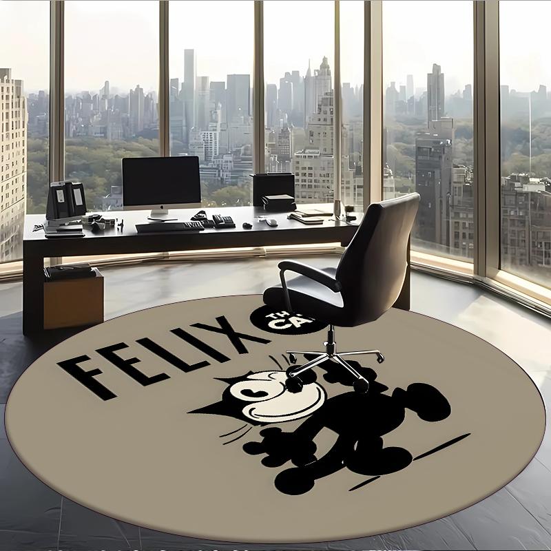 Kedi Felix (1) Ofis için Yuvarlak Halı Ofis, Yatak Odası, Oturma Odası ve Ev Alanı için Dekoratif Yer Halısı