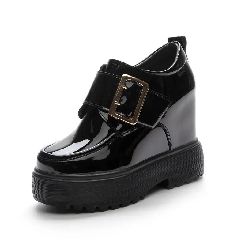 Fashion 11cm Genuine Leather Fashion Walking Height Increasing Loafers Ladies Casual Platform Wedge Women Slip On Student Shoes Slippers