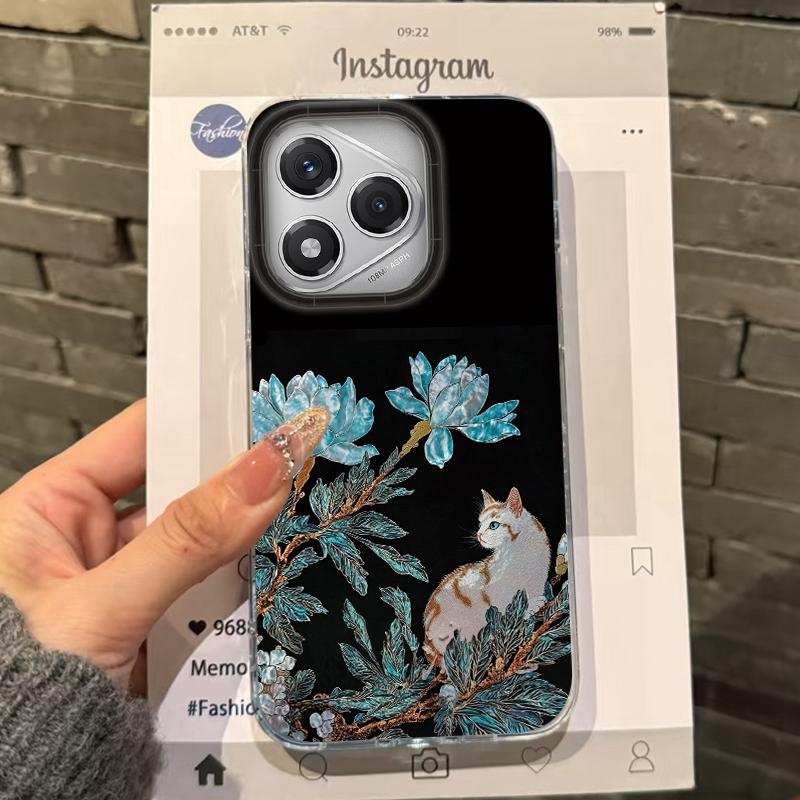 Green Creative Flower Vase Cat Women Phone Case For Iphone 17 Air 16 16e 17e 15 Plus 14 13 12 11 Pro Max Protective Fundas Cover