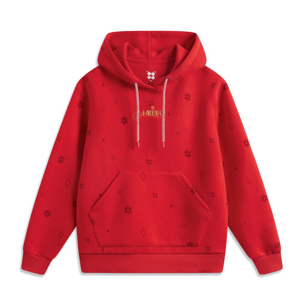 Li Ning Daily Prosperity Series CNY Zodiac Year Casual Simple Comfortable Dopamine Solid Color Hoodie Women hoodies Cinnabar-Red AWDV184-6