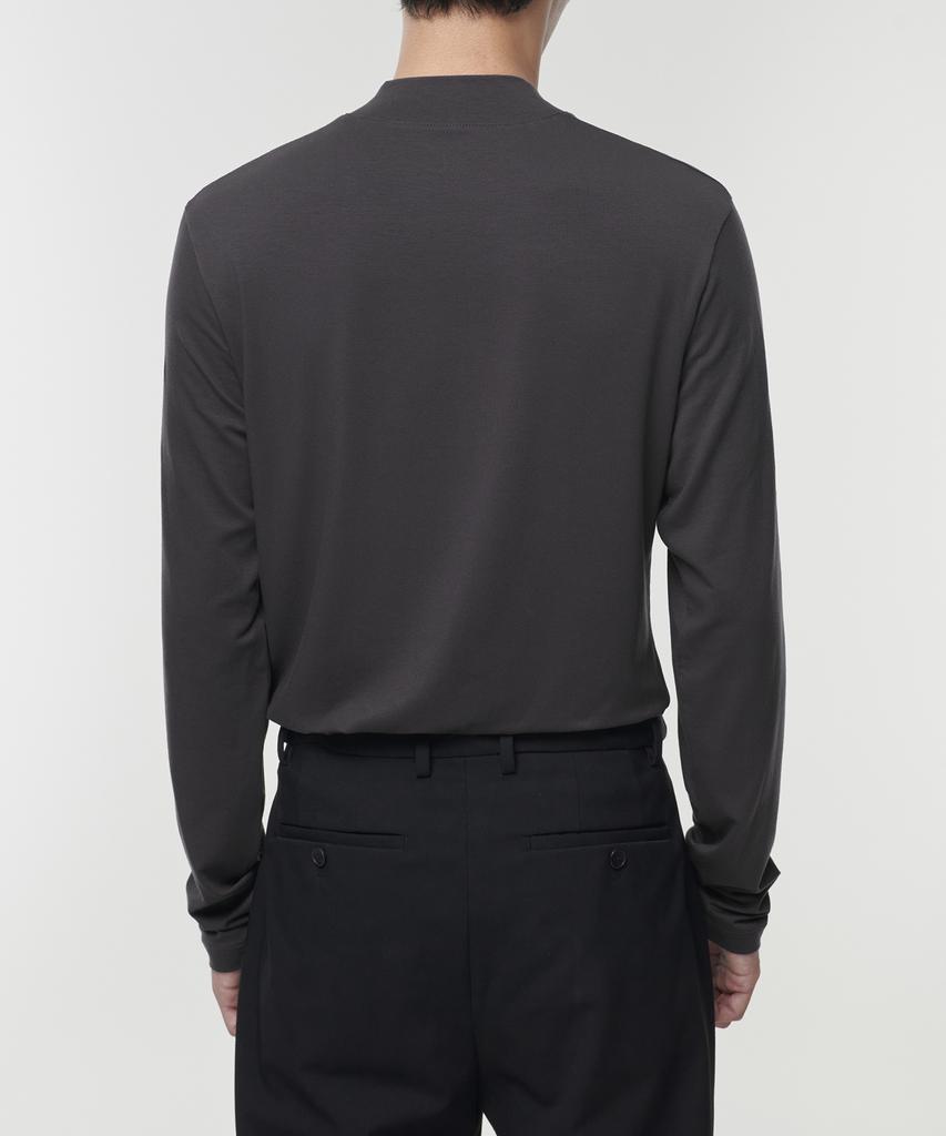 MUSINSA STANDARD Tencel Slim Mock Neck Long Sleeve T-Shirt [Dark Gray]