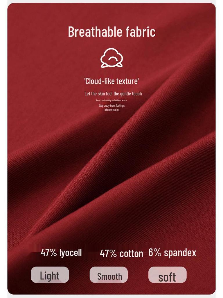 Tencel Cotton Red Wedding Pajamas for Couples: Year of the Rat Festive Long Sleeve Pullover Set for Spring and Autumn
