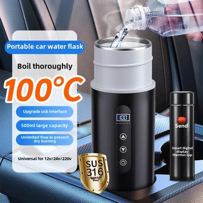 Caneca Térmica Aquecida para Carro 500ml 12V/24V Chaleira Elétrica Com Display de Temperatura Três Modos Aço Inoxidável Caneca Térmica Aquecida para Viagem