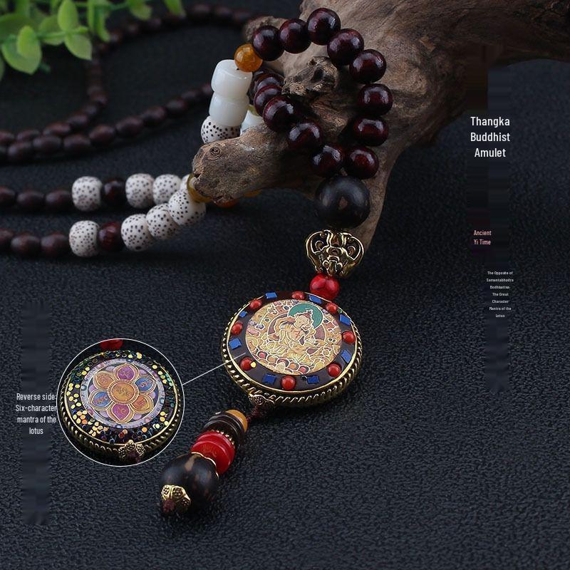 Kuaishou Ethnic Style High Mountain Thangka Pendant Wooden Bead Necklace Sweater Accessory