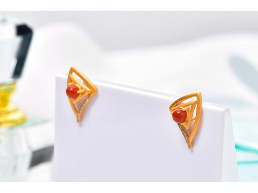 Stylish Geometric Triangle Earrings in Gold-Plated 925 Sterling Silver with Southern Red Agate
