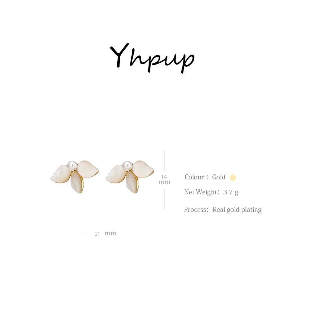 Yhpup Fashion Natural Shell Flower Stud Earrings Statement Simulated Pearls Small Chic Jewelry for Women Aros Mujer Oreja Gift