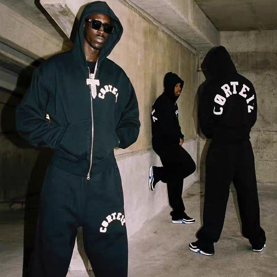 Conjunto de sudadera y chaqueta estilo hip hop con bordado de Corteiz