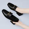 Loafers Women's Leather Thick Heel Autumn Small High Heel Single Shoes One Pedal Versatile British Style Small Leather Shoes