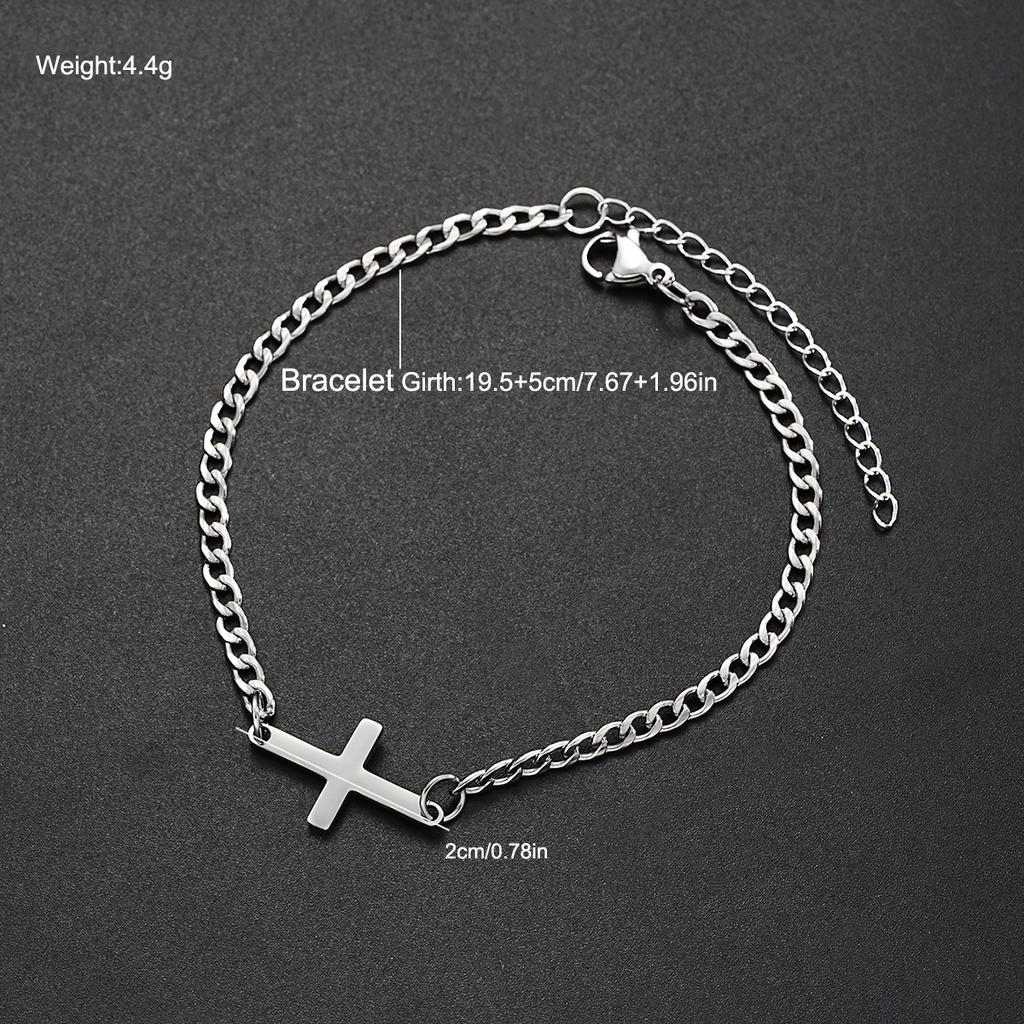 Braccialetti da Uomo Semplici in Acciaio Inossidabile con Croce Cuban Punk Argento Colore Braccialetto con Charms Moda Hip Hop Accessorio Gioiello Quotidiano 2026