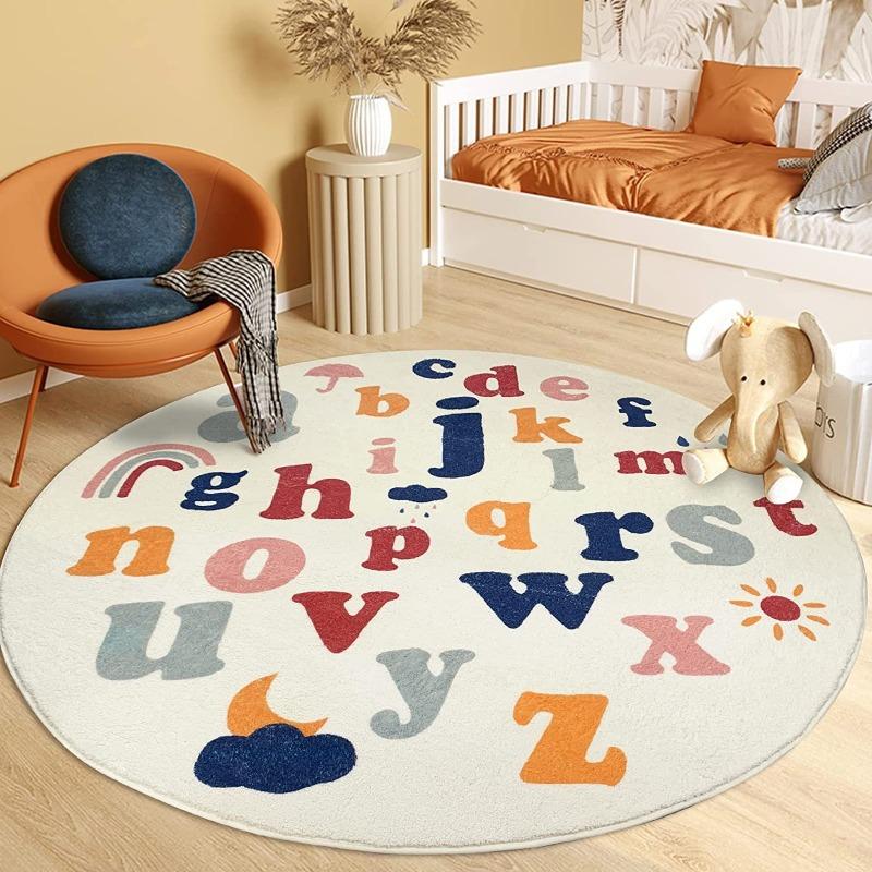 Thick Round Cute Cartoon Carpet Imitation Cashmere Floor Mat Children's Crawling and Grabbing Pad Bedroom Bedside Carpet