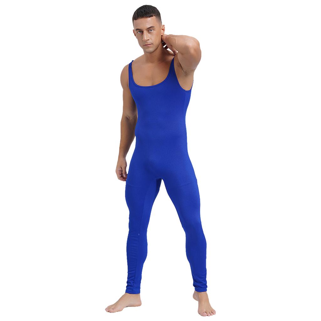 Tuta Monopezzo Senza Maniche da Uomo Design a Strisce Scollo Quadrato Stile Canotta Pantaloni Lunghi Tuta Sportiva