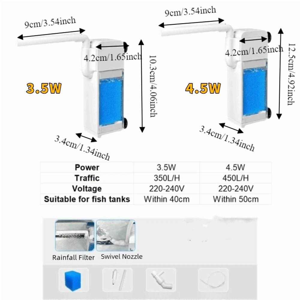 Wall-Mounted Fish Tank Filter Silent Oxygen Pump Rainy Sponge Filter Small Aquarium