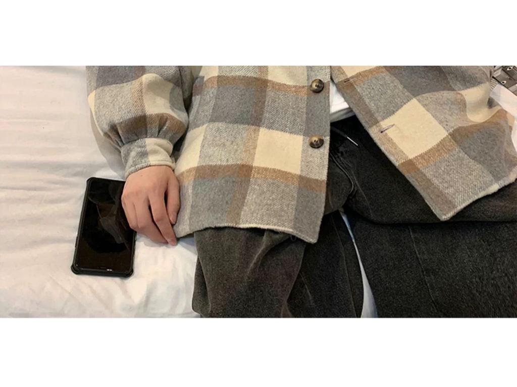 Men's Mid-Length Winter Plaid Wool Coat - Trendy Loose-Fit Windbreaker Jacket