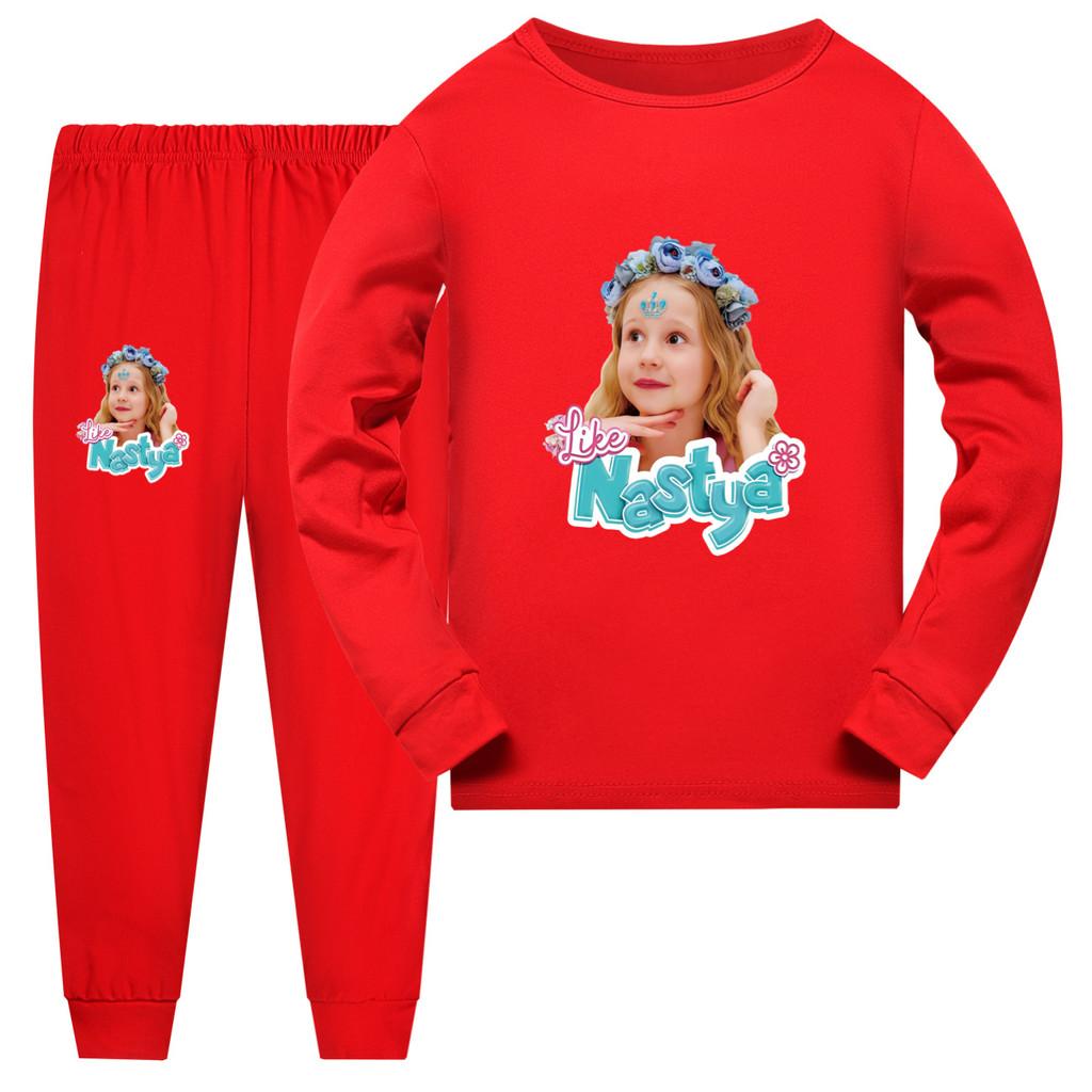 

5530 Kids Boys Girls Nastya Print Long Sleeves T-shirt Pants Pajamas Sleepwear Sleeping Sets 150cm
