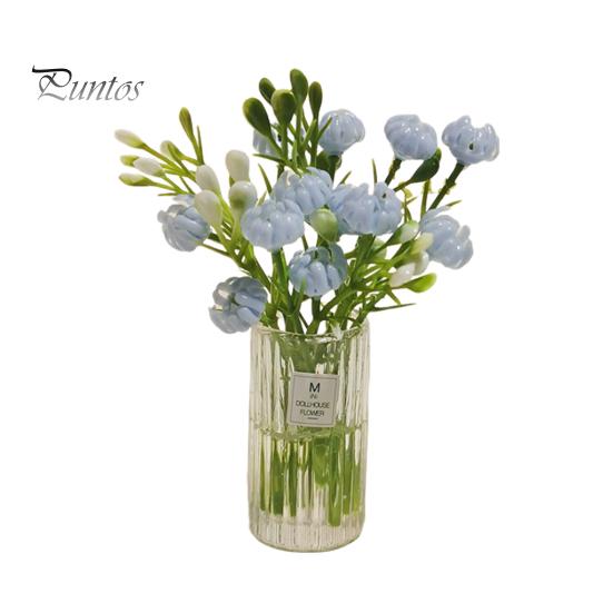 

1:6 1:12 миниатюрных кукольных цветов с вазой, букеты для кукольного домика, аксессуары, мини-игрушка с цветочной композицией, микропейзаж, украшение для гостиной синий