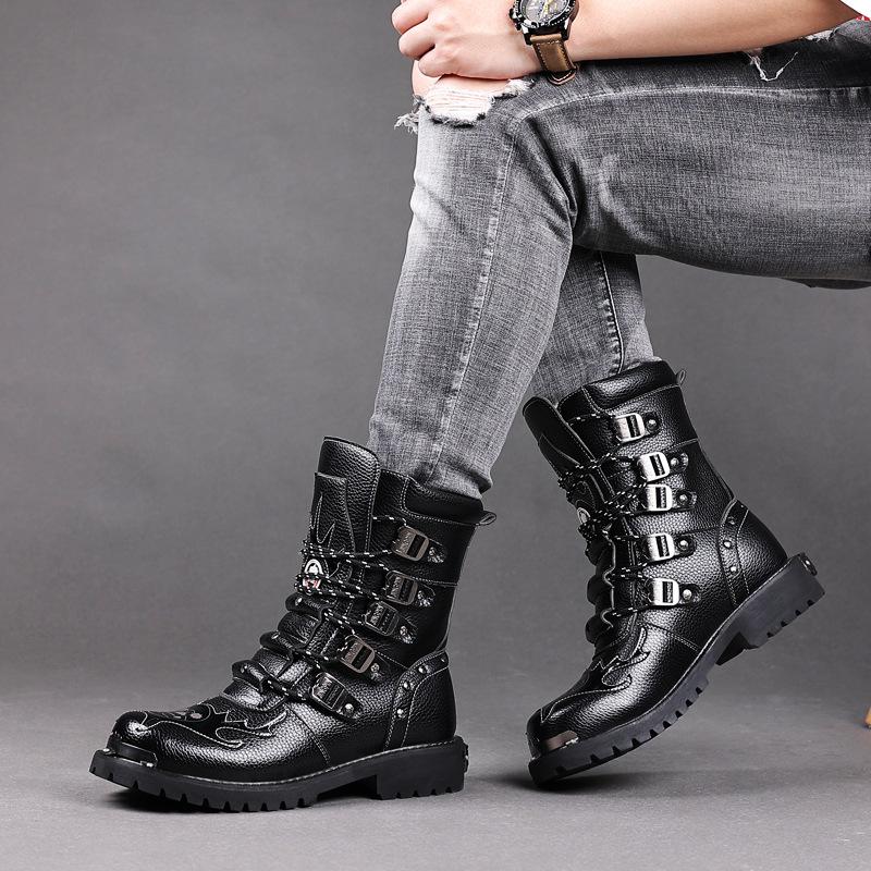 Men's Mid-Calf Martin Boots - High-Top British Style Leather Motorcycle Riding Fashion Boots