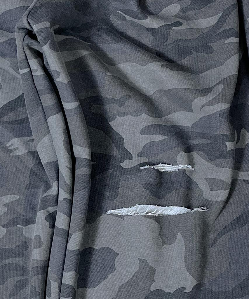 SK8ER ROCK Cut Off Camouflage Sweat Wide Pants ((Gray))