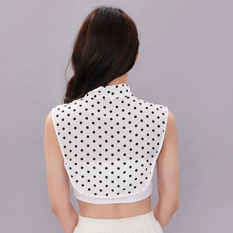 Perfect Match Women Polka Dots Bowknots Shirt Fake Collar Tie Cotton Detachable False Collar Lapel Blouse Top Autumn Sweater Decorative