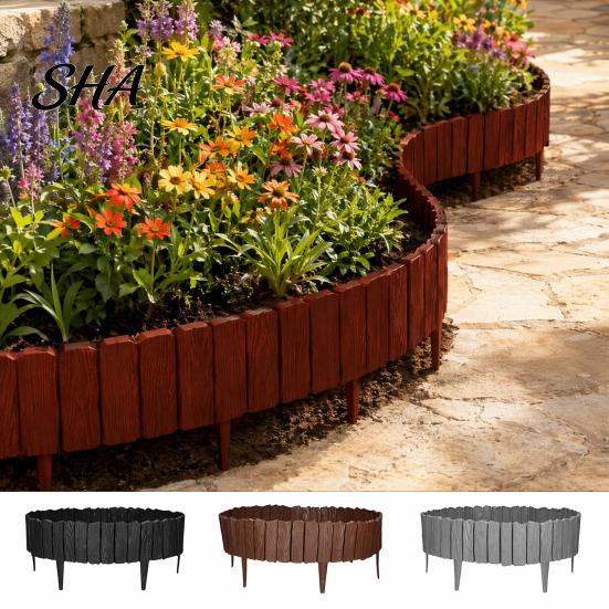 Landscape Edging Stakes Garden Border, 5.91Ft 7.87Ft 11.81Ft Plastic Flexible Lawn Wood Simulated Log Border Look, No Dig Panels for Flower Beds Lawns
