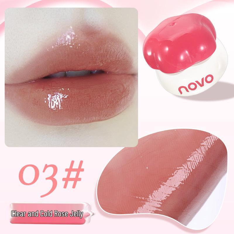 NOVO Lip Gloss: Watery Mirror Shine, Plumping Lip Oil, Skin-Brightening Gloss for Students or Parties.