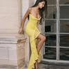 Women's New Style Temperament Sexy Backless Mesh Suspender Long Skirt Solid Color Slim Dress