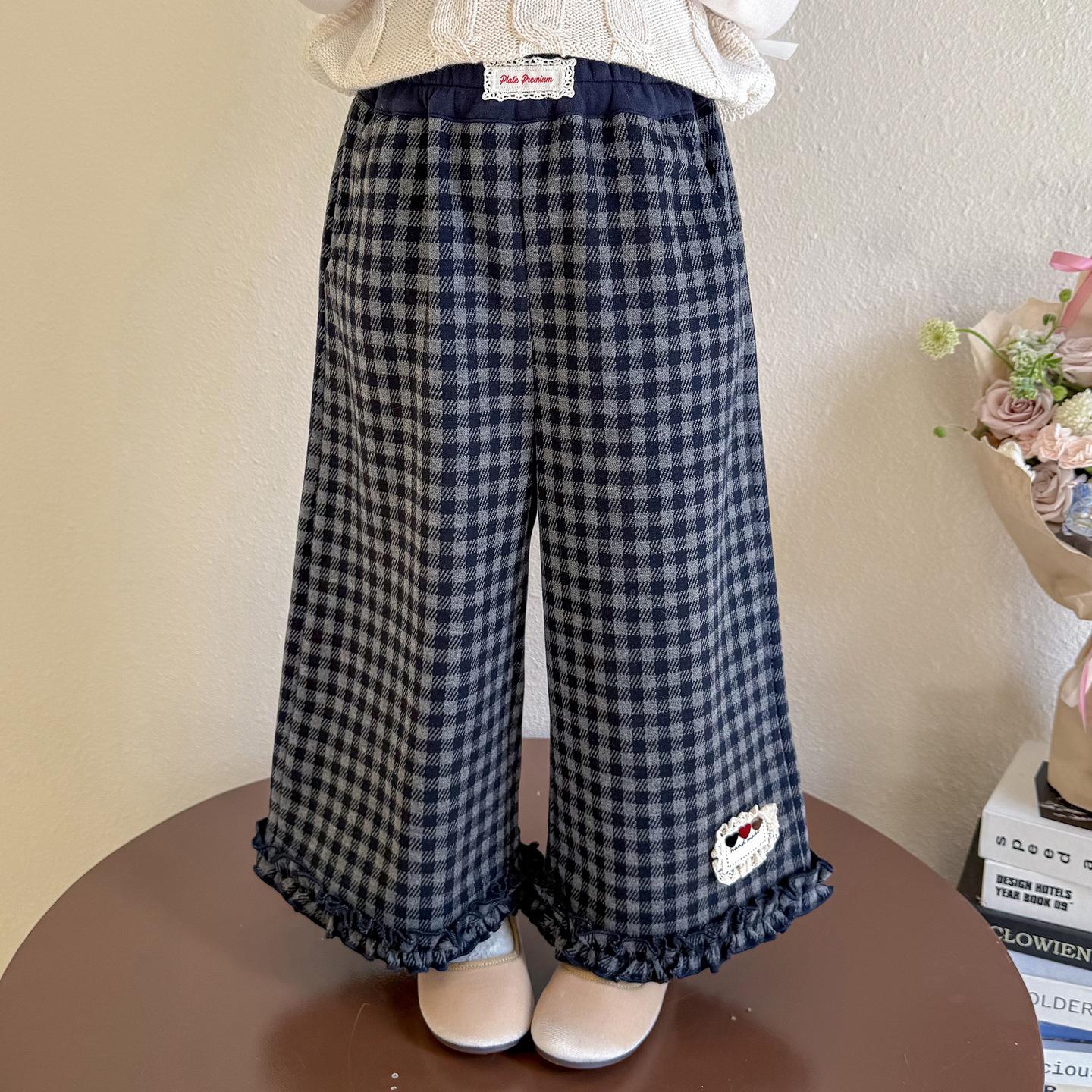 

Girls Autumn Lace Applique Plaid Pants 2025 - New Casual Pants for Little Girls 110 cm