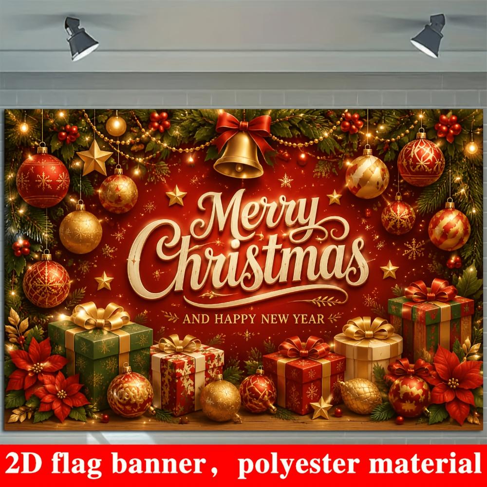 1Pcs Merry Christmas Golden Bells Gifts Decoration Background Winter Backdrop For Photo Studio Photo Booth Party