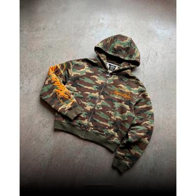 Oversized Hooded Long Sleeve Camo Print Graphic Sweatshirt Set Streetwear Punk Hip Hop Outfit