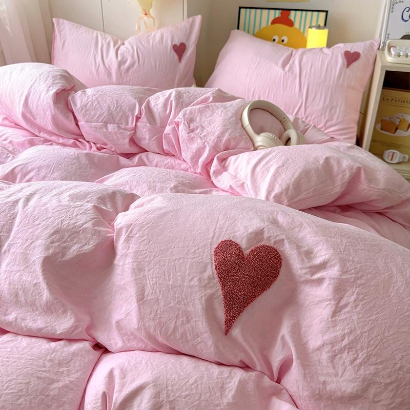 Koreansk ensfarget sengetøysett Voksne Barn Twin Full Queen Size Mykt sengelaken Dynetrekksett Putetrekk Enkelt sengetøy