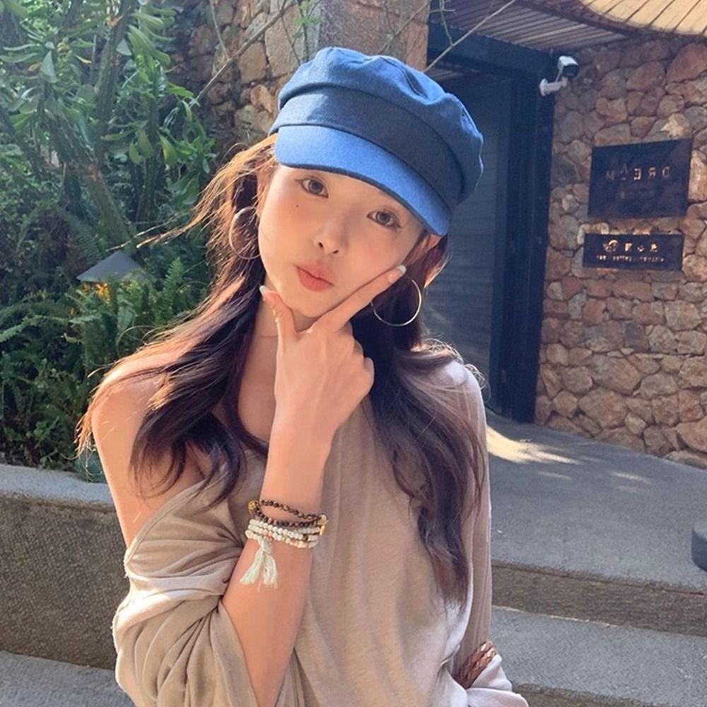 Flat Octagonal Cap Vintage Peaked Hats Fashion Denim Berets  Streetwear
