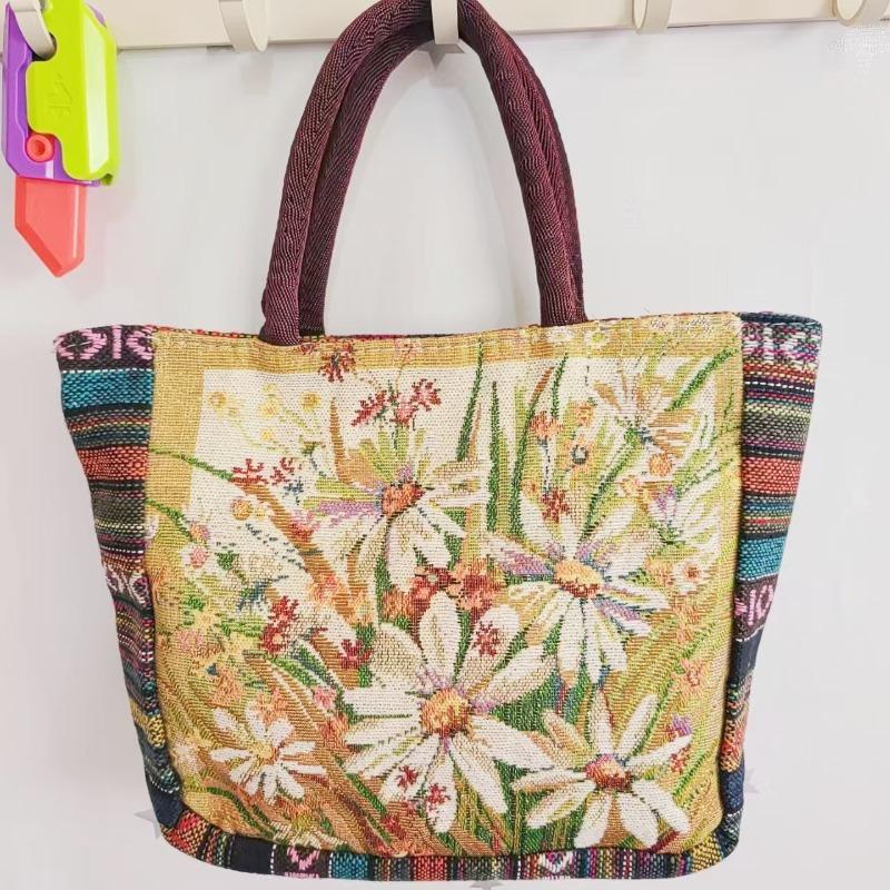 Canvas bag, women's large-capacity double-sided embroidered animal handbag, mommy bag, go shopping, handbag