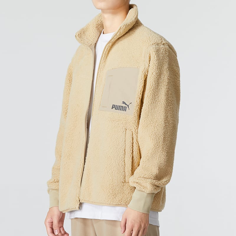 PUMA Velvet Jackets Unisex Khaki Stand Collar Thickened 673645-12