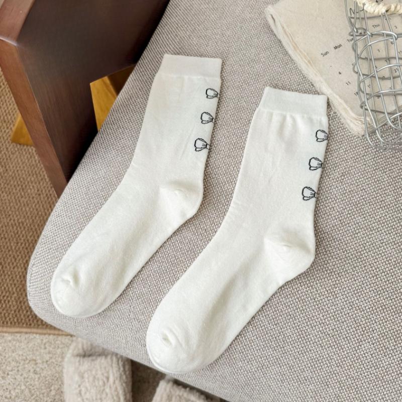 Women's Mid-calf Socks, Cartoon and Sweet Embroidered Puppy, Bow, Polka Dot, School-style Cotton Socks, Trendy Women