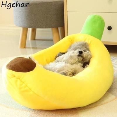 Kreative Hundebetten in Bananenform, niedlich, weich, für kleine Haustiere, abnehmbar, waschbar, atmungsaktiv, Hundehütte, Schlafstreu, 4 Jahreszeiten