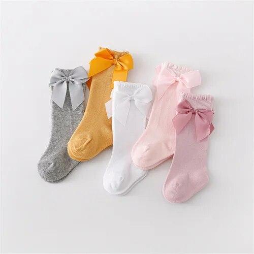 5Pairs/pack Children's Girl Socks Cotton Bow Baby Long Socks Fashion Princess Kids Sock For Girls 0-7Years Stocking 2023